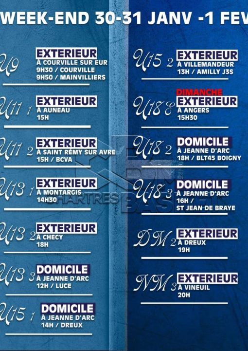 Planning de la semaine 🏀🏀🏀