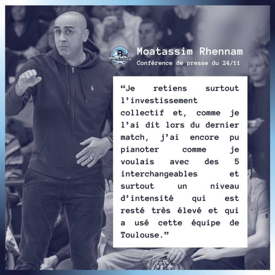 💬 Les mots de Moatassim

... Après la victoire face à Toulouse. Encore bravo à tous !

👊 On se retrouve à la Halle Jean Cochet jeudi soir pour la réception de Vitré !

#basketchartres #basketball #nm1 #ffbb #TeamCCBM #basket #chartressports
