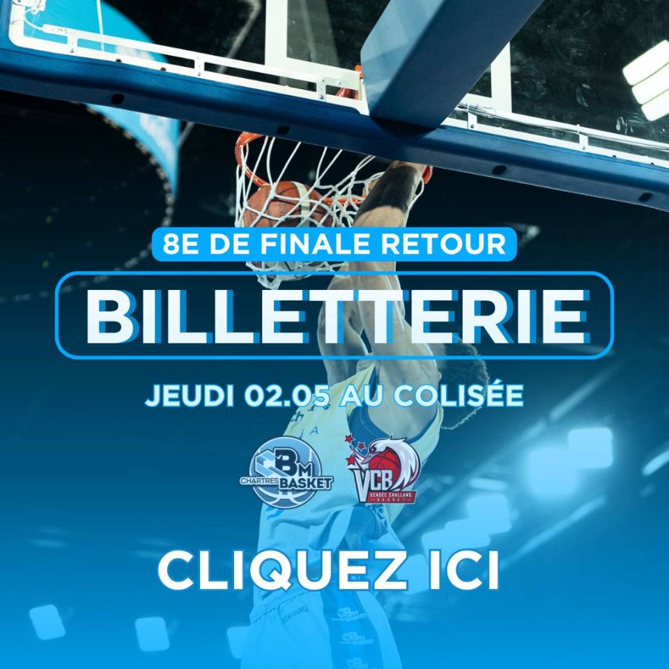 🎟️ La billetterie est en ligne !

Après avoir terminé 2èmes de la saison régulière, notre #TeamCCBM jouera le match 2 des 8èmes de finale de PlayOffs jeudi 2 mai au Colisée ! 

Pour ce match exceptionnel, @tayc clôturera la soirée avec un showcase de FOLIE !

Notre billetterie est déjà en ligne et n'attend plus que vous ! RDV ici : www.ccbm.fr

#basketnm1 #nm1 #basketball #basketchartres #passionbasket #chartres #eureetloir #PourLaProB #objectifproB